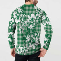 Hibiscus Pakala Emerald Green Button Sweatshirt Tropical Floral Stylized - Polynesian Pride