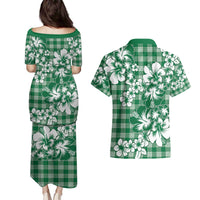Hibiscus Pakala Emerald Green Couples Matching Puletasi and Hawaiian Shirt Tropical Floral Stylized - Polynesian Pride