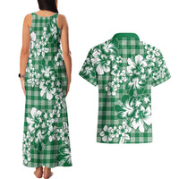 Hibiscus Pakala Emerald Green Couples Matching Tank Maxi Dress and Hawaiian Shirt Tropical Floral Stylized - Polynesian Pride