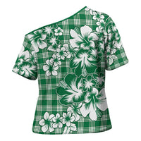 Hibiscus Pakala Emerald Green Cross Shoulder Shirt Tropical Floral Stylized - Polynesian Pride