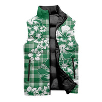 Hibiscus Pakala Emerald Green Sleeveless Puffer Jacket Tropical Floral Stylized - Polynesian Pride