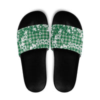 Hibiscus Pakala Emerald Green Slide Sandals Tropical Floral Stylized - Polynesian Pride