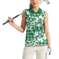 Hibiscus Pakala Emerald Green Women Sleeveless Polo Shirt Tropical Floral Stylized - Polynesian Pride