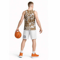 Hibiscus Pakala Bronze Brown Basketball Jersey Tropical Floral Stylized - Polynesian Pride
