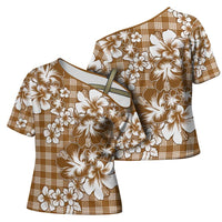 Hibiscus Pakala Bronze Brown Cross Shoulder Shirt Tropical Floral Stylized - Polynesian Pride