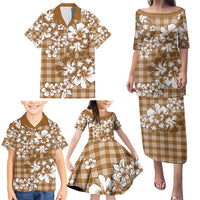 Hibiscus Pakala Bronze Brown Family Matching Puletasi and Hawaiian Shirt Tropical Floral Stylized - Polynesian Pride