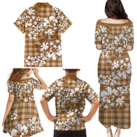 Hibiscus Pakala Bronze Brown Family Matching Puletasi and Hawaiian Shirt Tropical Floral Stylized - Polynesian Pride
