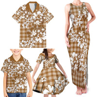 Hibiscus Pakala Bronze Brown Family Matching Tank Maxi Dress and Hawaiian Shirt Tropical Floral Stylized - Polynesian Pride
