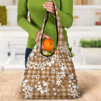 Hibiscus Pakala Bronze Brown Grocery Bag Tropical Floral Stylized - Polynesian Pride