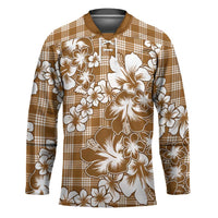 Hibiscus Pakala Bronze Brown Hockey Jersey Tropical Floral Stylized LT01 Unisex Brown - Polynesian Pride