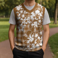 Hibiscus Pakala Bronze Brown Christmas Knitted V-Neck Vest Tropical Floral Stylized - Polynesian Pride