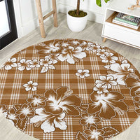 Hibiscus Pakala Bronze Brown Round Carpet Tropical Floral Stylized - Polynesian Pride