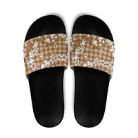 Hibiscus Pakala Bronze Brown Slide Sandals Tropical Floral Stylized LT01 Brown - Polynesian Pride