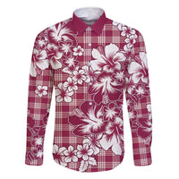 Hibiscus Pakala Royal Magenta Family Matching Long Sleeve Bodycon Dress and Hawaiian Shirt Tropical Floral Stylized - Polynesian Pride