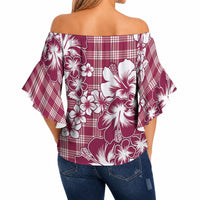 Hibiscus Pakala Royal Magenta Off Shoulder Wrap Waist Top Tropical Floral Stylized LT01 - Polynesian Pride