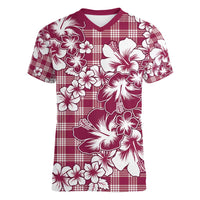 Hibiscus Pakala Royal Magenta Women V-Neck T-Shirt Tropical Floral Stylized - Polynesian Pride