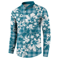 Hibiscus Pakala Ocean Depths Blue Button Sweatshirt Tropical Floral Stylized - Polynesian Pride