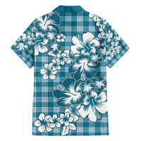 Hibiscus Pakala Ocean Depths Blue Family Matching Short Sleeve Bodycon Dress and Hawaiian Shirt Tropical Floral Stylized - Polynesian Pride