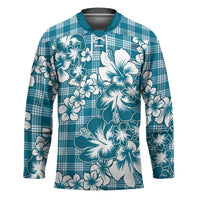 Hibiscus Pakala Ocean Depths Blue Hockey Jersey Tropical Floral Stylized - Polynesian Pride