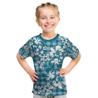 Hibiscus Pakala Ocean Depths Blue Kid T Shirt Tropical Floral Stylized - Polynesian Pride