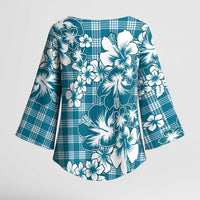 Hibiscus Pakala Ocean Depths Blue Kimono Sleeve Blouse Tropical Floral Stylized - Polynesian Pride