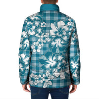 Hibiscus Pakala Ocean Depths Blue Padded Jacket Tropical Floral Stylized - Polynesian Pride