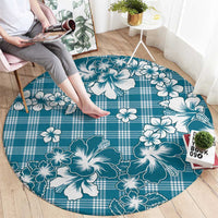 Hibiscus Pakala Ocean Depths Blue Round Carpet Tropical Floral Stylized - Polynesian Pride