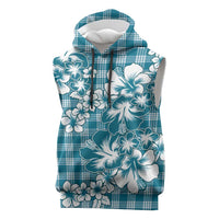 Hibiscus Pakala Ocean Depths Blue Sleeveless Hoodie Tropical Floral Stylized - Polynesian Pride