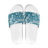 Hibiscus Pakala Ocean Depths Blue Slide Sandals Tropical Floral Stylized LT01 Blue - Polynesian Pride