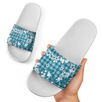 Hibiscus Pakala Ocean Depths Blue Slide Sandals Tropical Floral Stylized LT01 - Polynesian Pride