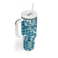 Hibiscus Pakala Ocean Depths Blue Tumbler With Handle Tropical Floral Stylized - Polynesian Pride
