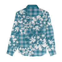 Hibiscus Pakala Ocean Depths Blue Women Casual Shirt Tropical Floral Stylized - Polynesian Pride