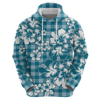 Hibiscus Pakala Ocean Depths Blue Zip Hoodie Tropical Floral Stylized - Polynesian Pride