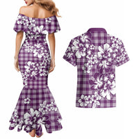 Hibiscus Pakala Sweetie Purple Couples Matching Mermaid Dress and Hawaiian Shirt Tropical Floral Stylized - Polynesian Pride