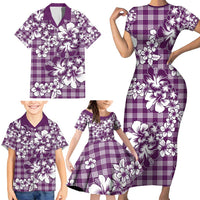Hibiscus Pakala Sweetie Purple Family Matching Short Sleeve Bodycon Dress and Hawaiian Shirt Tropical Floral Stylized - Polynesian Pride