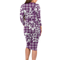 Hibiscus Pakala Sweetie Purple Long Sleeve Bodycon Dress Tropical Floral Stylized - Polynesian Pride