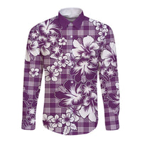 Hibiscus Pakala Sweetie Purple Long Sleeve Button Shirt Tropical Floral Stylized - Polynesian Pride