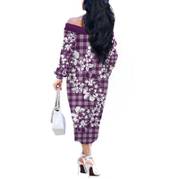 Hibiscus Pakala Sweetie Purple Off The Shoulder Long Sleeve Dress Tropical Floral Stylized - Polynesian Pride