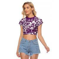Hibiscus Pakala Sweetie Purple Raglan Cropped T Shirt Tropical Floral Stylized - Polynesian Pride