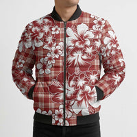 Hibiscus Pakala Fantasy Red Bomber Puffer Jacket Tropical Floral Stylized - Polynesian Pride