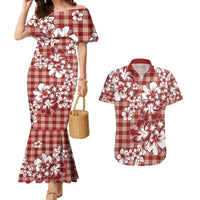 Hibiscus Pakala Fantasy Red Couples Matching Mermaid Dress and Hawaiian Shirt Tropical Floral Stylized - Polynesian Pride