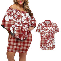 Hibiscus Pakala Fantasy Red Couples Matching Off Shoulder Short Dress and Hawaiian Shirt Tropical Floral Stylized - Polynesian Pride