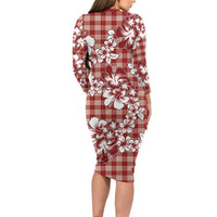 Hibiscus Pakala Fantasy Red Family Matching Long Sleeve Bodycon Dress and Hawaiian Shirt Tropical Floral Stylized - Polynesian Pride