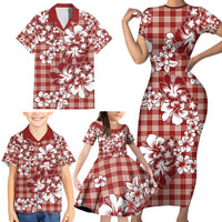 Hibiscus Pakala Fantasy Red Family Matching Short Sleeve Bodycon Dress and Hawaiian Shirt Tropical Floral Stylized - Polynesian Pride