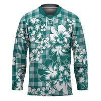 Hibiscus Pakala Aqua Teal Hockey Jersey Tropical Floral Stylized - Polynesian Pride