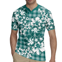 Hibiscus Pakala Aqua Teal Rugby Jersey Tropical Floral Stylized - Polynesian Pride