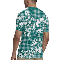 Hibiscus Pakala Aqua Teal Rugby Jersey Tropical Floral Stylized - Polynesian Pride