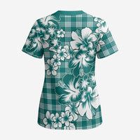 Hibiscus Pakala Aqua Teal Scrub Top Tropical Floral Stylized - Polynesian Pride