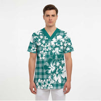 Hibiscus Pakala Aqua Teal Scrub Top Tropical Floral Stylized - Polynesian Pride