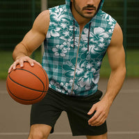 Hibiscus Pakala Aqua Teal Sleeveless Zip Hoodie Tropical Floral Stylized - Polynesian Pride